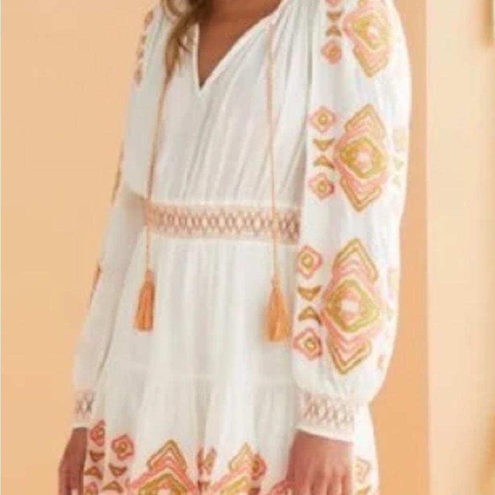 Marie Oliver White and Orange Embroidered Dress